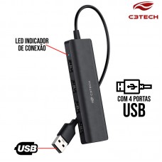 Hub USB 2.0 com 4 USB HU-230BK C3 Tech